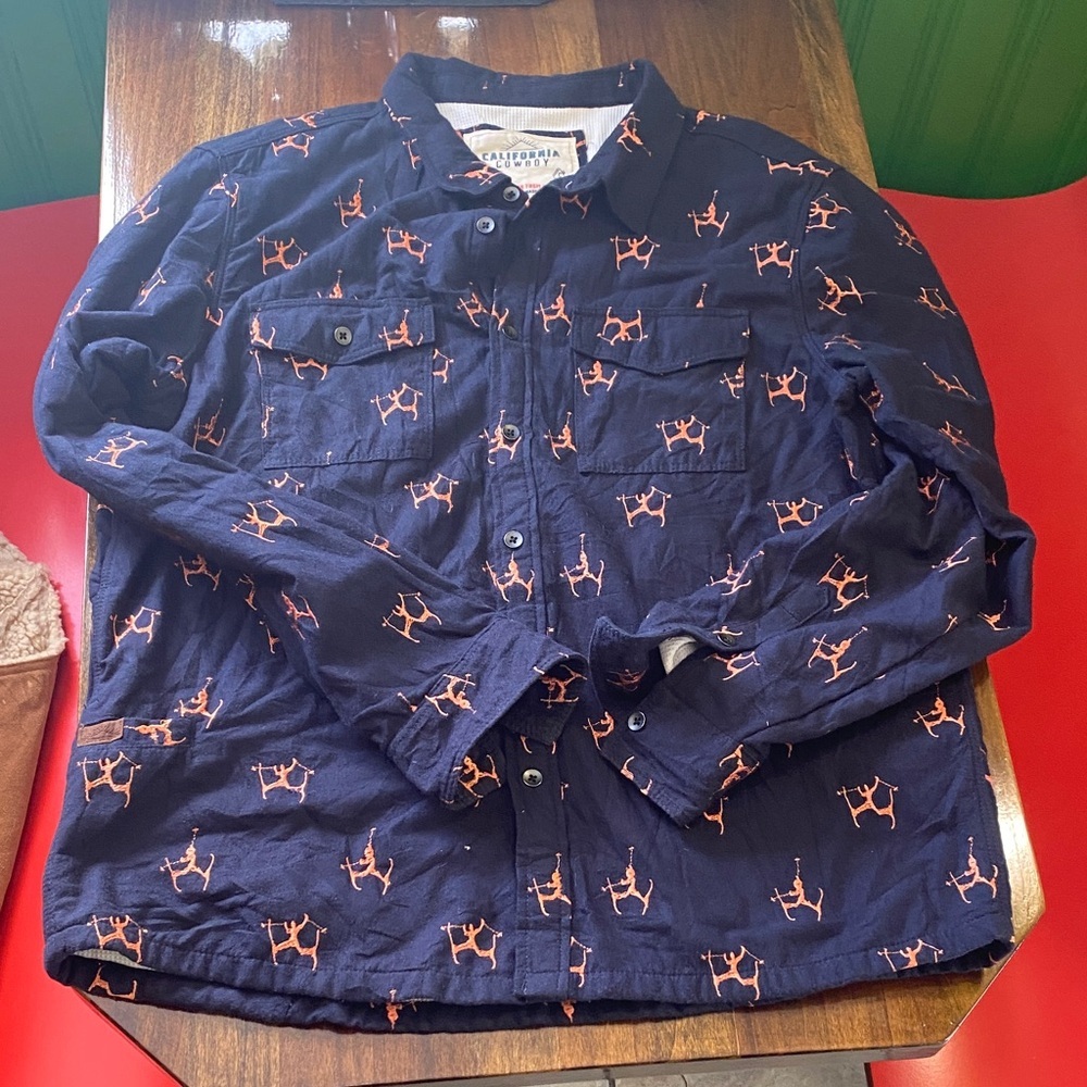 California Cowboy Navy Shirt with Skiing Orange Pattern